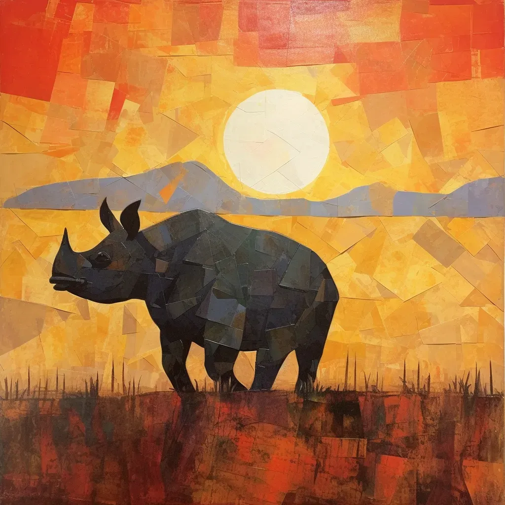 Image of a solitary black rhino grazing in the African grasslands under the setting sun - Image 1