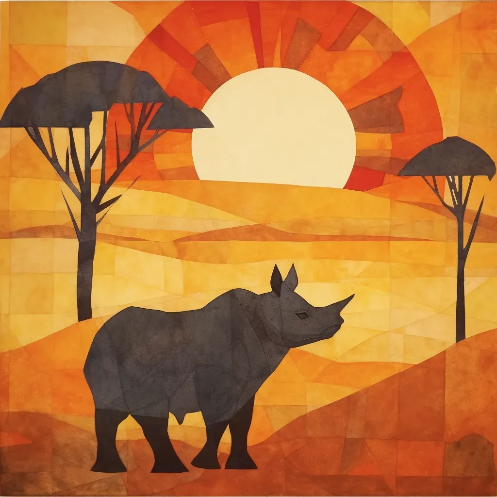 Image of a solitary black rhino grazing in the African grasslands under the setting sun - Image 3