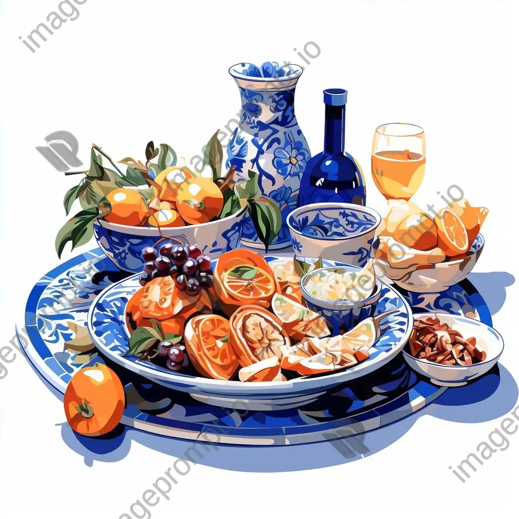 Sumptuous Greek mezze in low poly art, influenced by Byzantine mosaics - Image 4