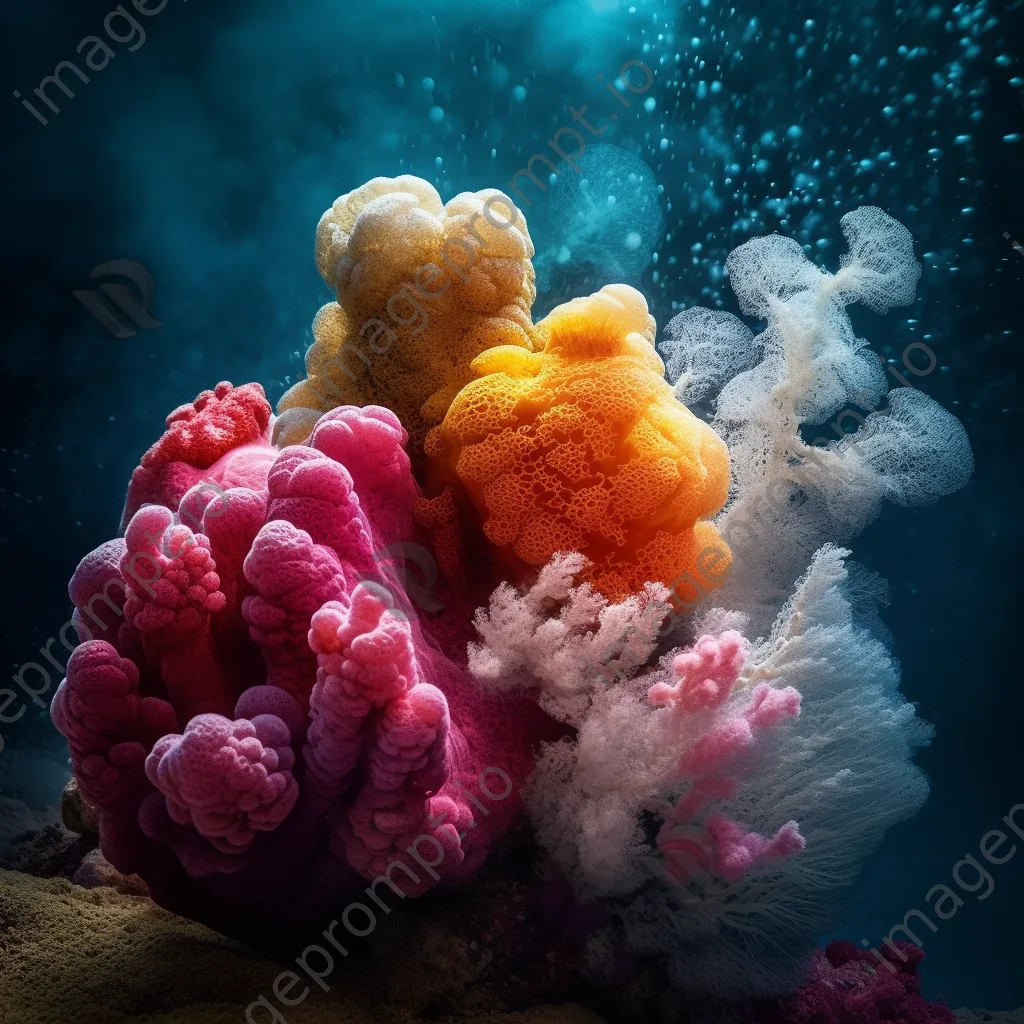 Underwater abstract view of colorful sponges and coral. - Image 1