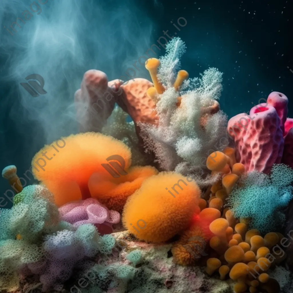 Underwater abstract view of colorful sponges and coral. - Image 2