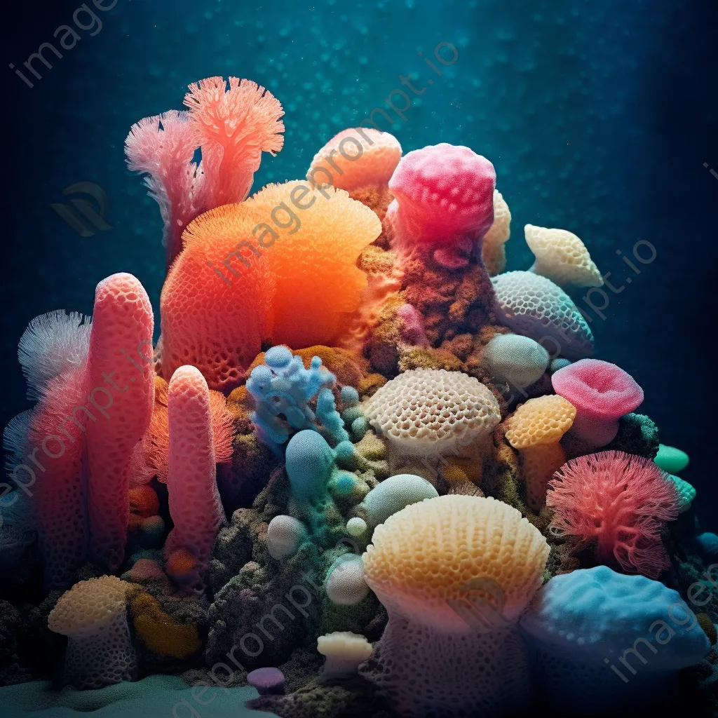 Underwater abstract view of colorful sponges and coral. - Image 4