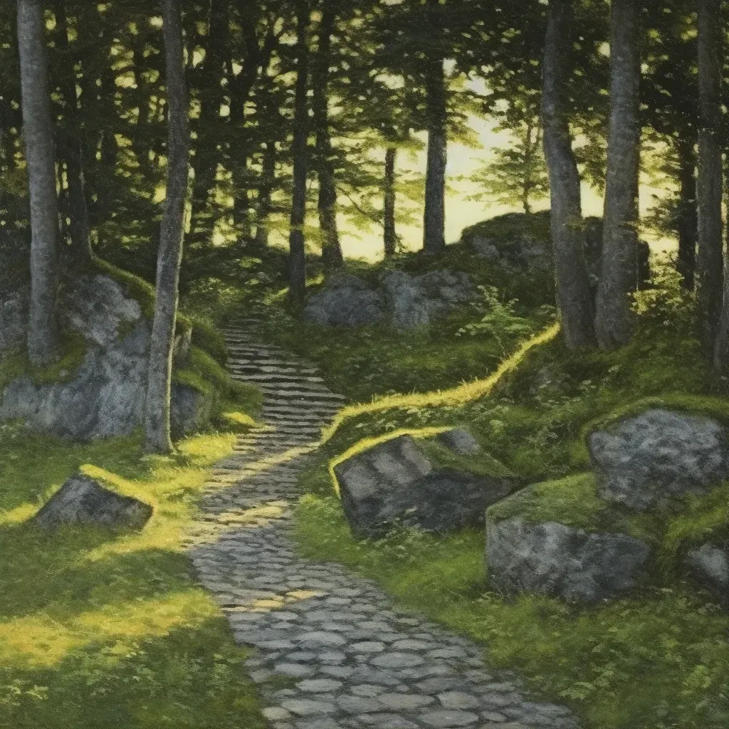 Peaceful Stone Path through Lush Moss Garden