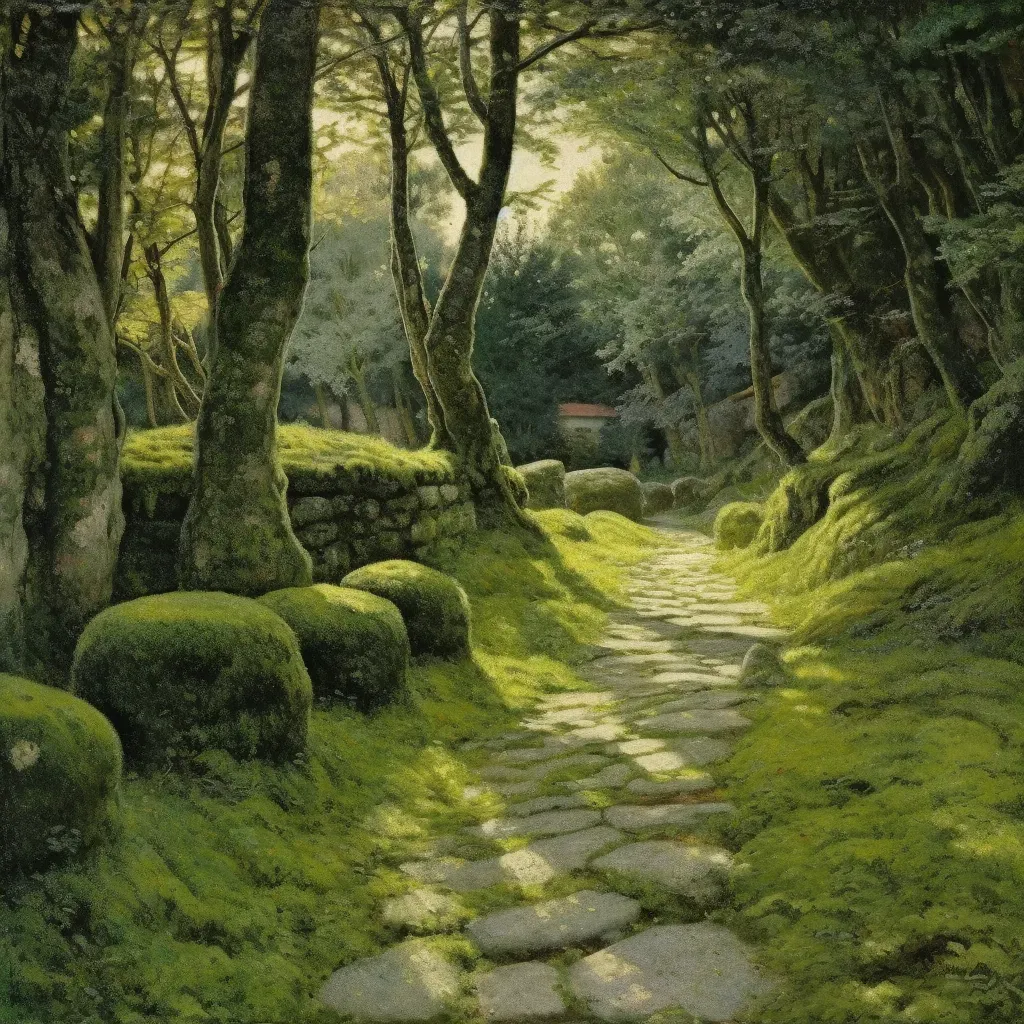 Image of a peaceful stone path winding through a lush moss garden - Image 2