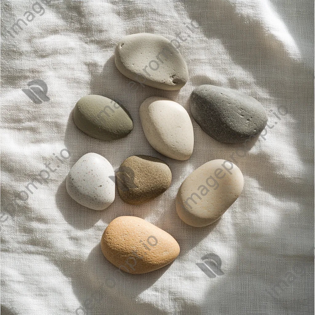 Pastel pebbles arranged on a soft linen cloth. - Image 4