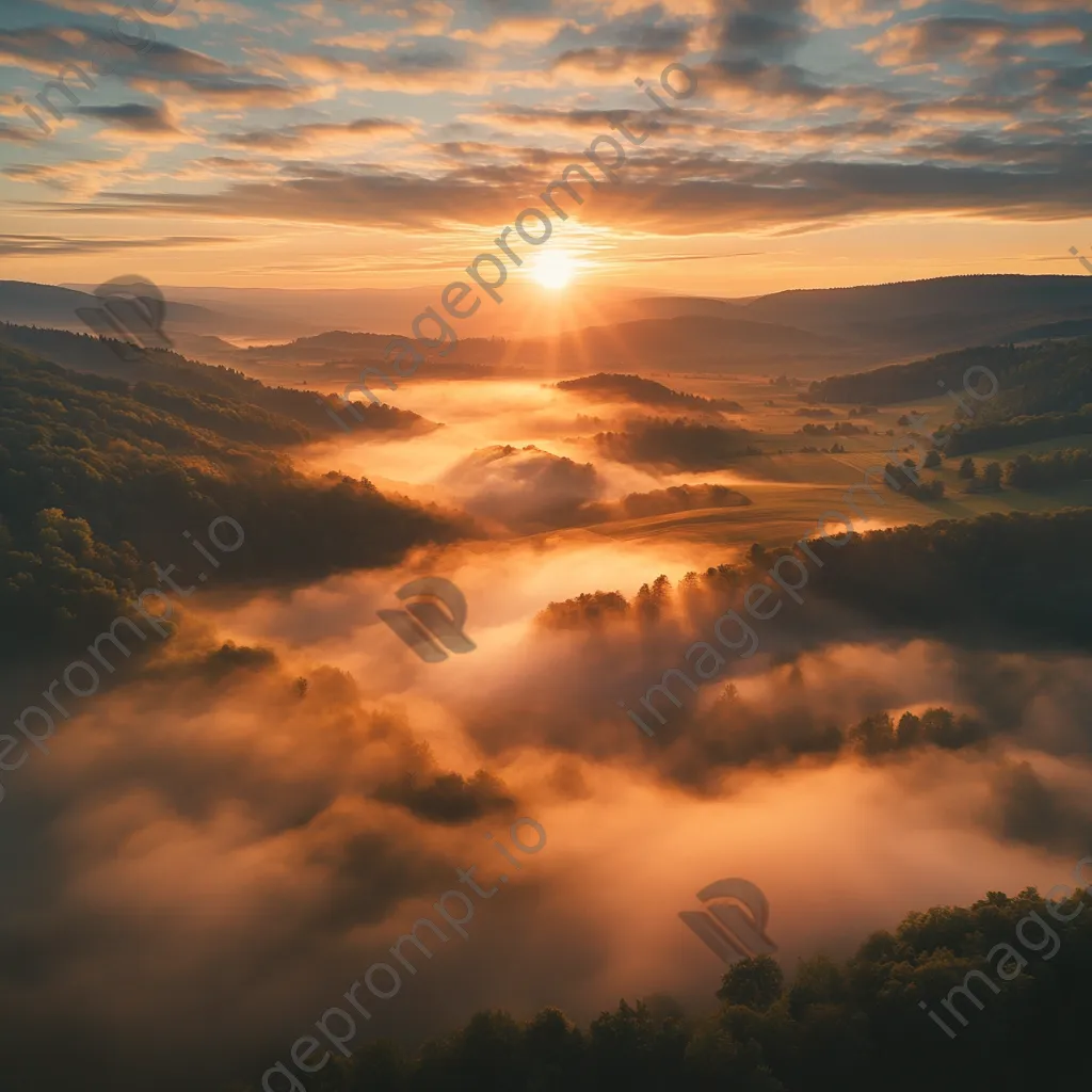 Aerial view of a misty valley during sunrise - Image 2