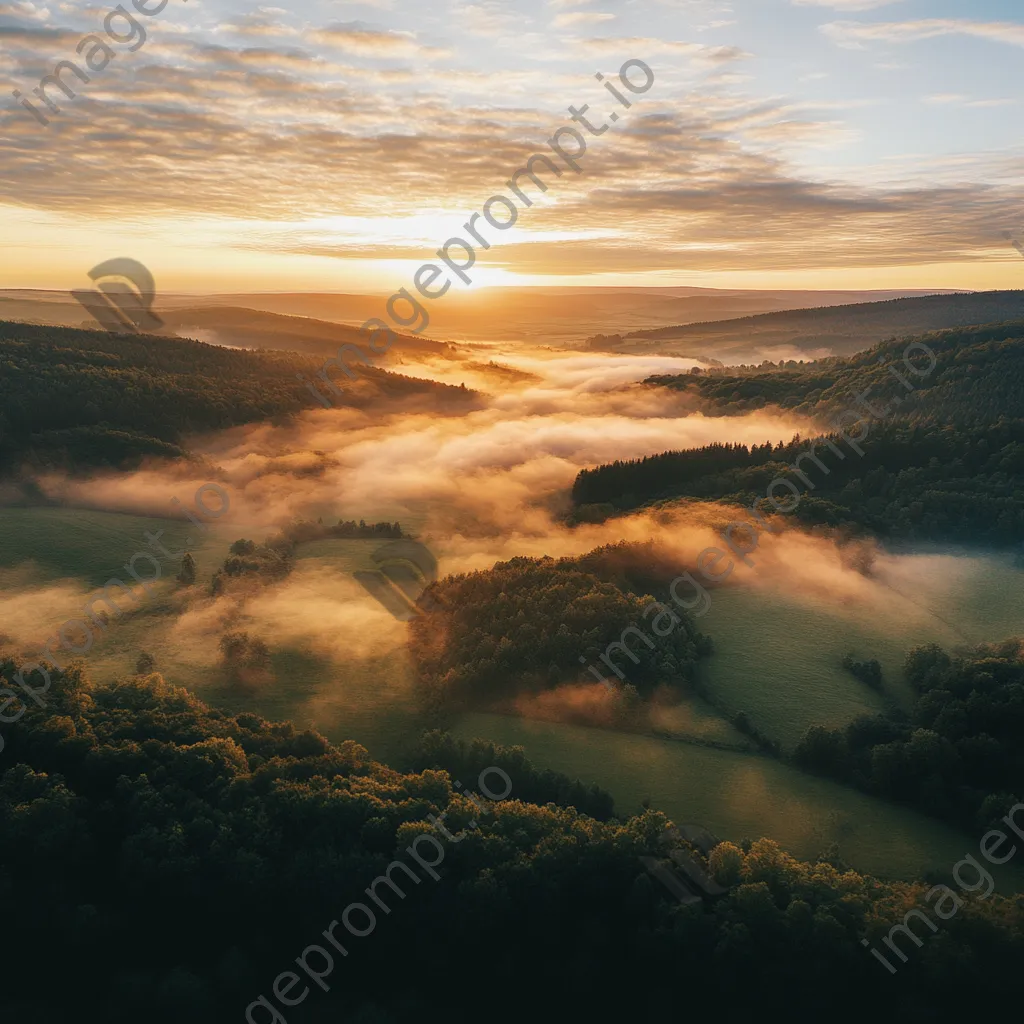 Aerial view of a misty valley during sunrise - Image 3