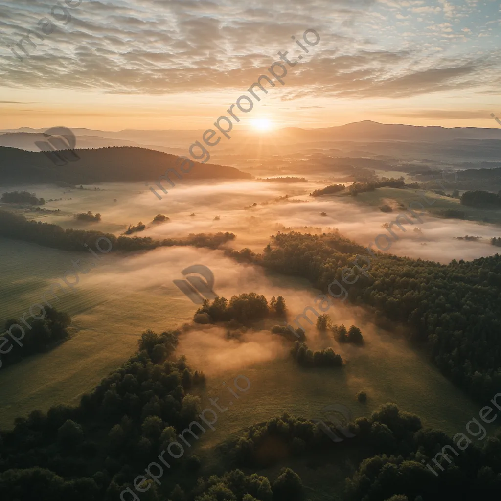 Aerial view of a misty valley during sunrise - Image 4