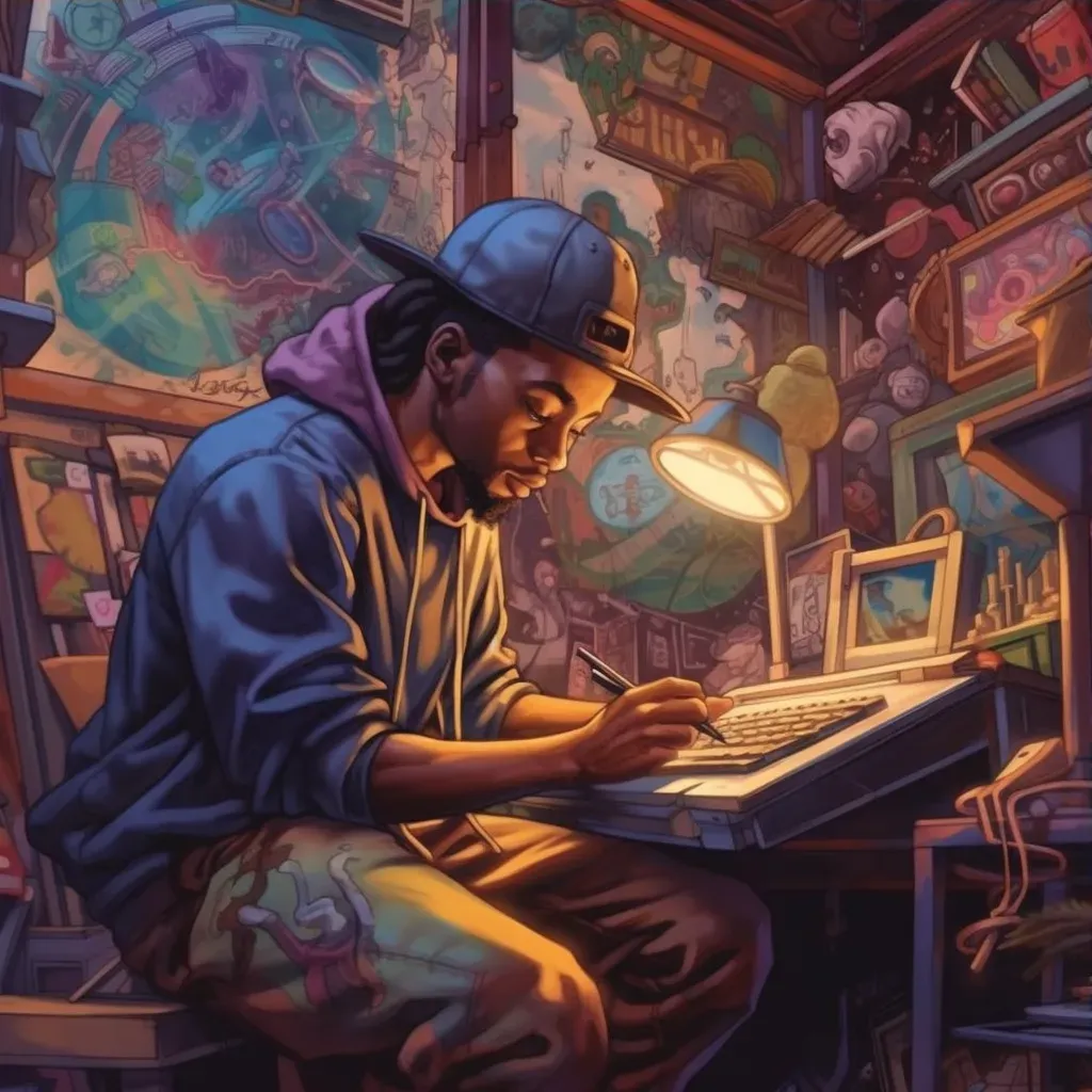 Graffiti artist creating a mural illustrating the evolution of hip hop culture from its origins to its global impact - Image 3