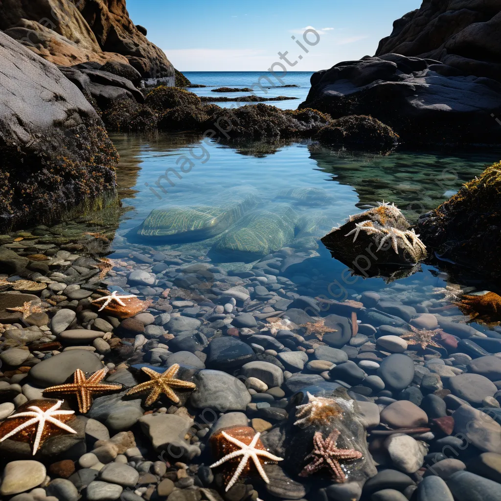 Rock pool with sea stars and pebbles in the morning light - Image 2