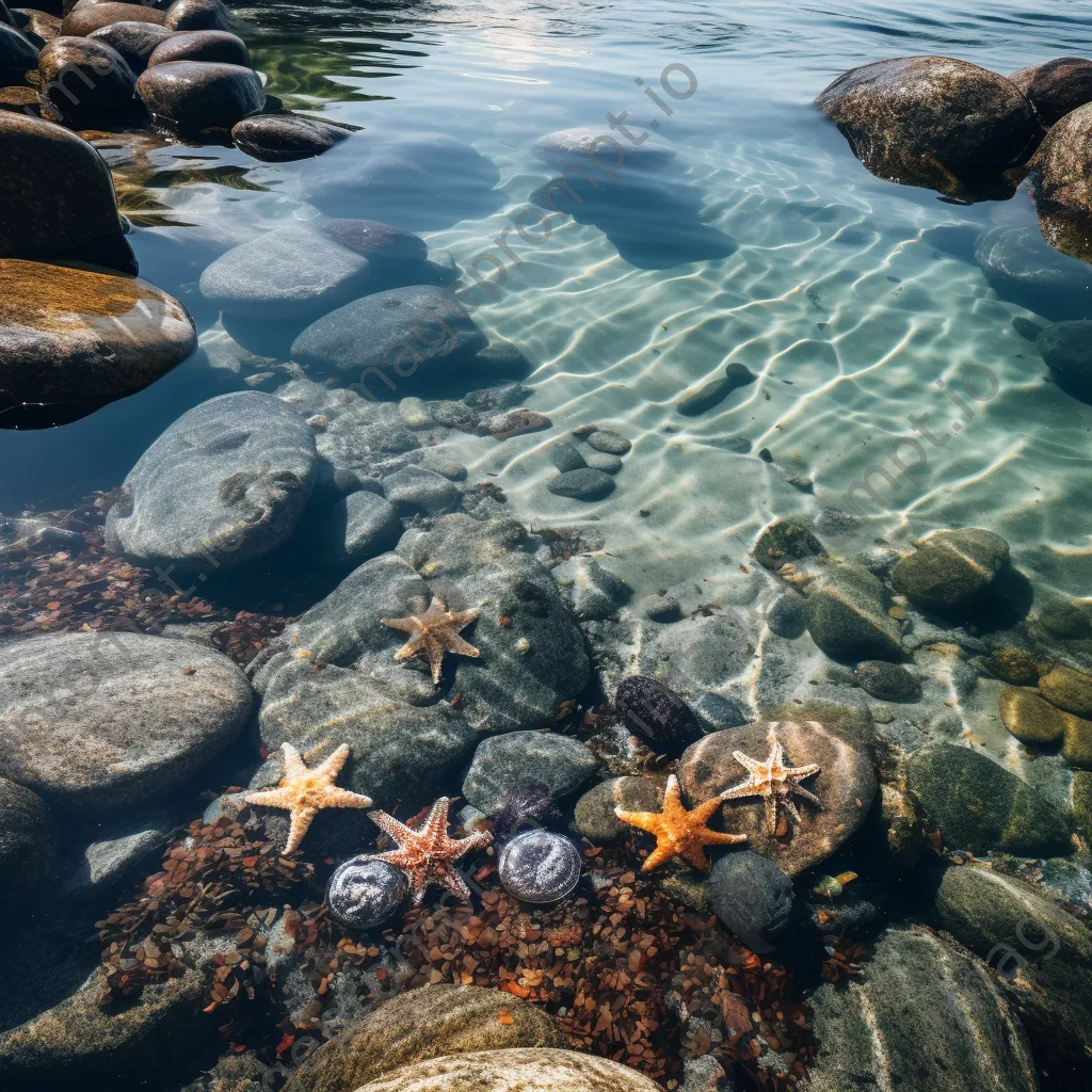 Rock pool with sea stars and pebbles in the morning light - Image 4