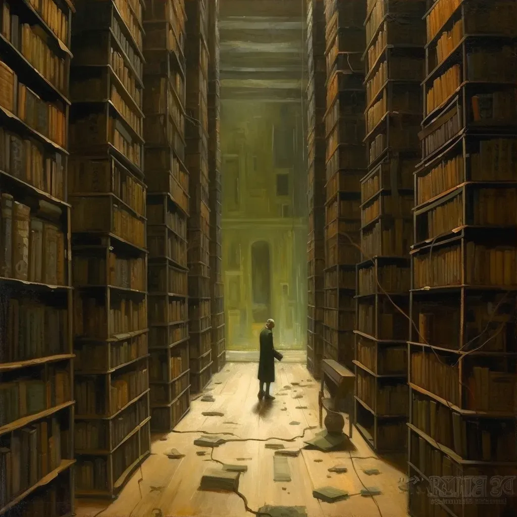 Ancient dream library with endless volumes and faceless guardian - Image 3