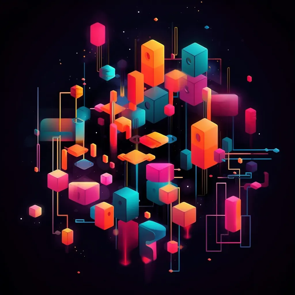 Colorful geometric shapes illuminated in dark space - Image 3