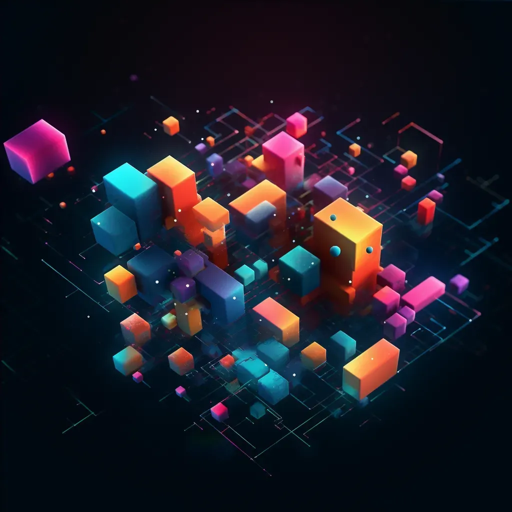 Colorful geometric shapes illuminated in dark space - Image 4