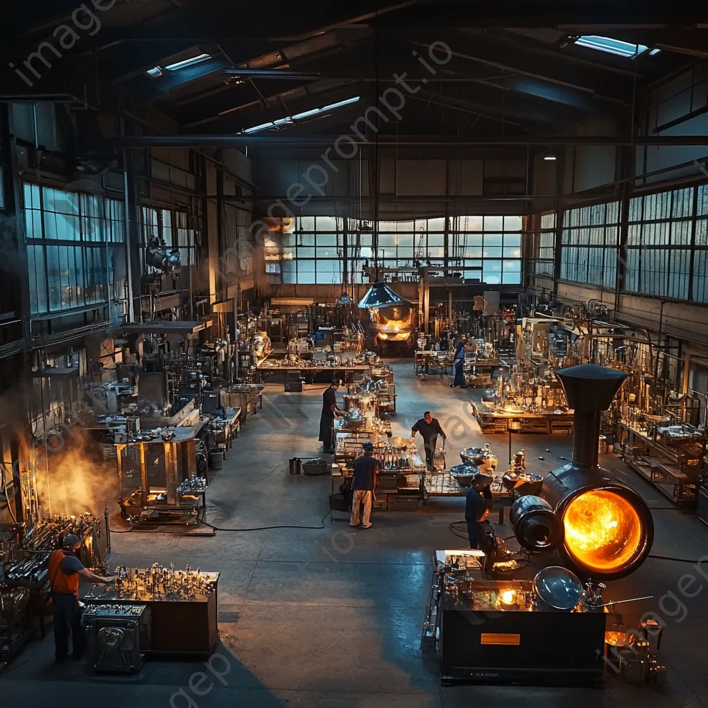 View of a busy glass-blowing studio with artisans at work - Image 2