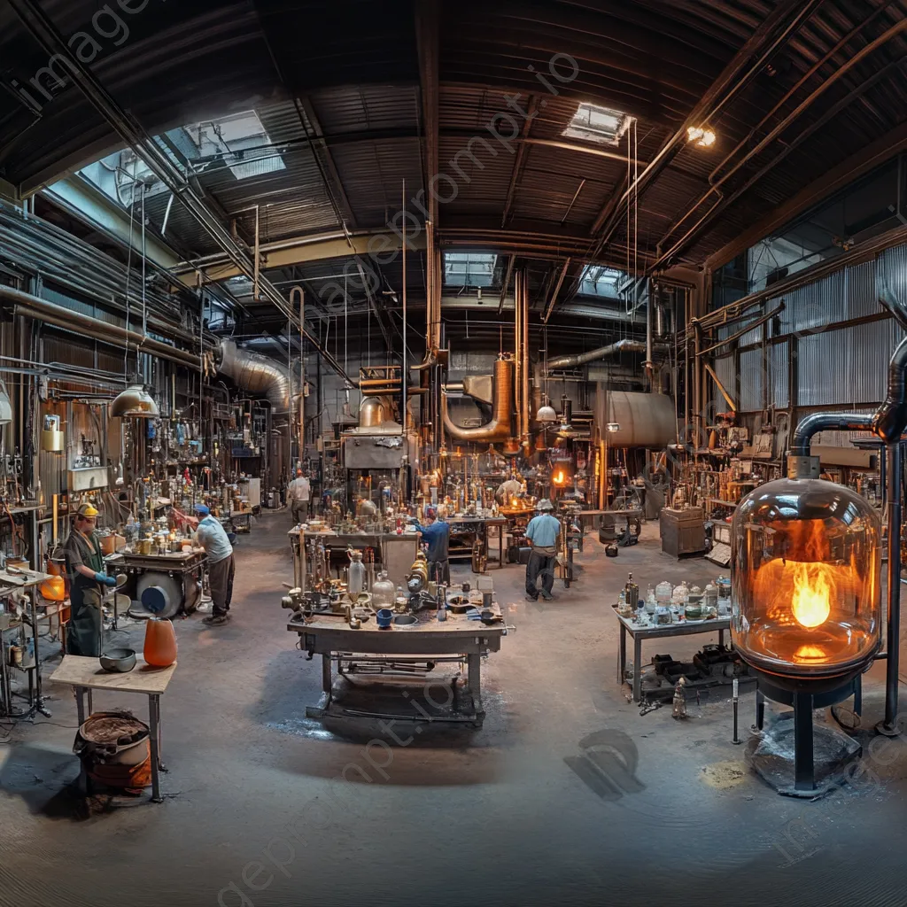 View of a busy glass-blowing studio with artisans at work - Image 3