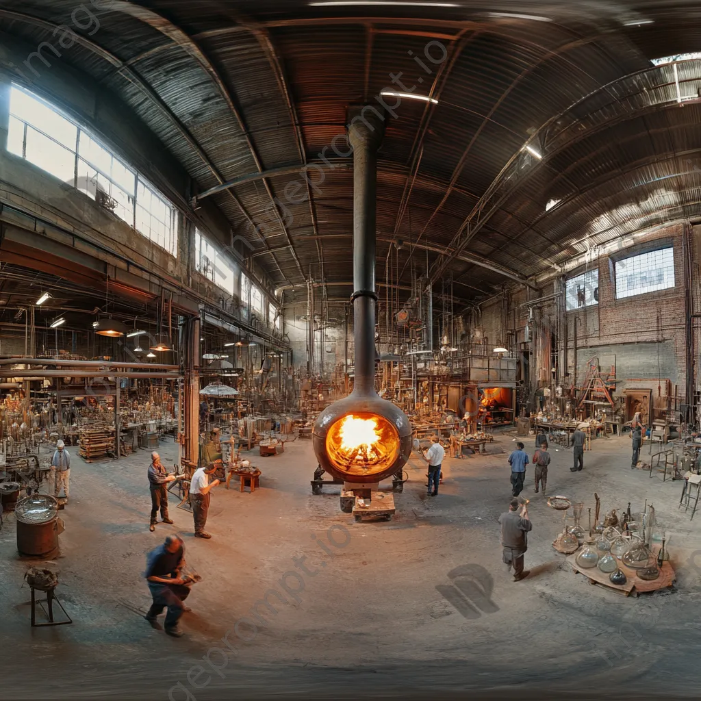 View of a busy glass-blowing studio with artisans at work - Image 4