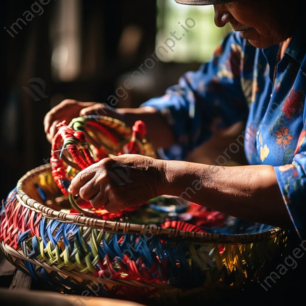 Artisan engaged in basket weaving in a rustic workshop - Image 2