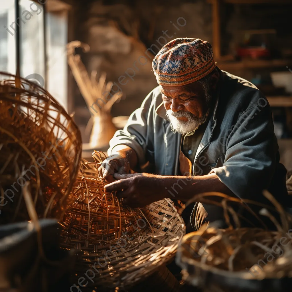 Artisan engaged in basket weaving in a rustic workshop - Image 3