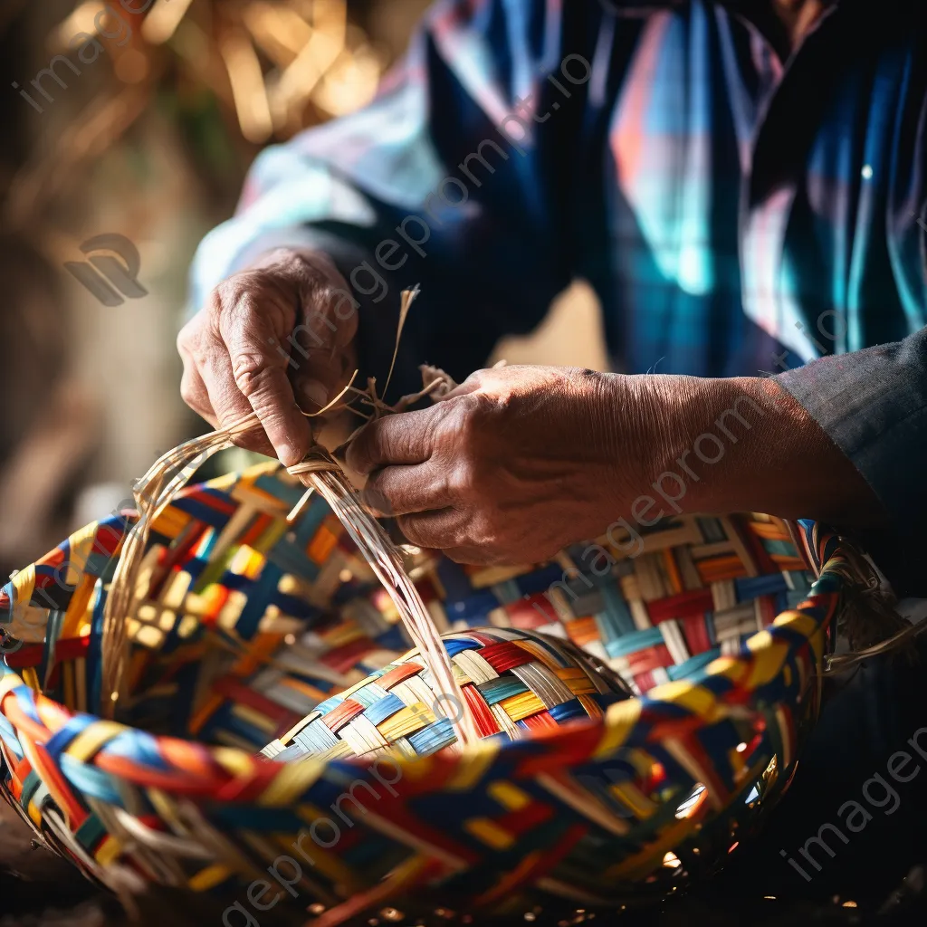 Artisan engaged in basket weaving in a rustic workshop - Image 4