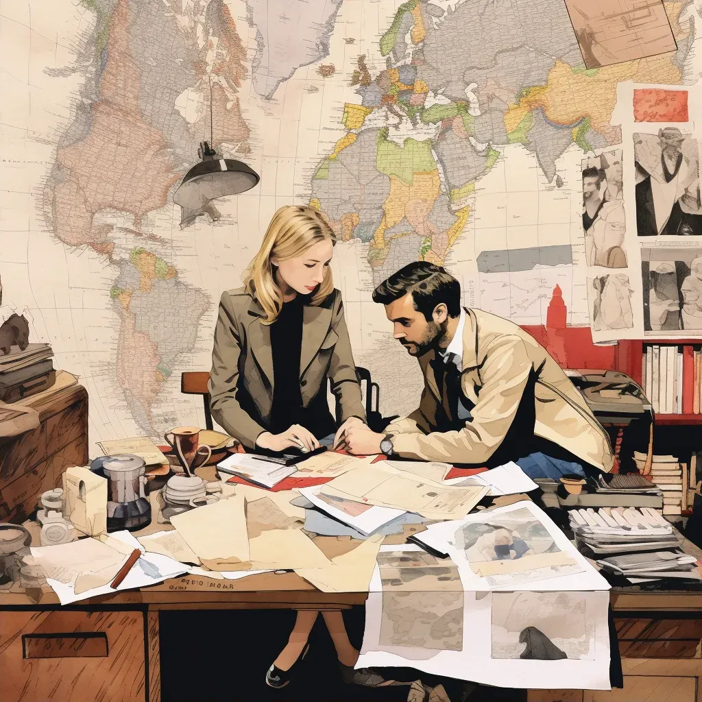 Intricate illustration of a detective team analyzing clues in a war room - Image 2