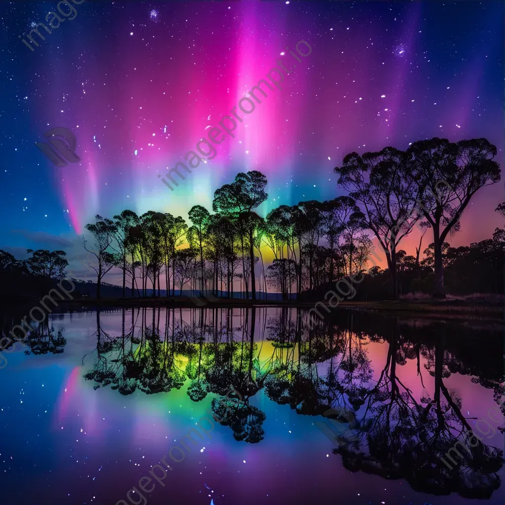 Southern lights reflection on lakeside - Image 3