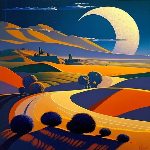 Scenic landscape with sun and moon sharing the sky over a countryside - Image 2