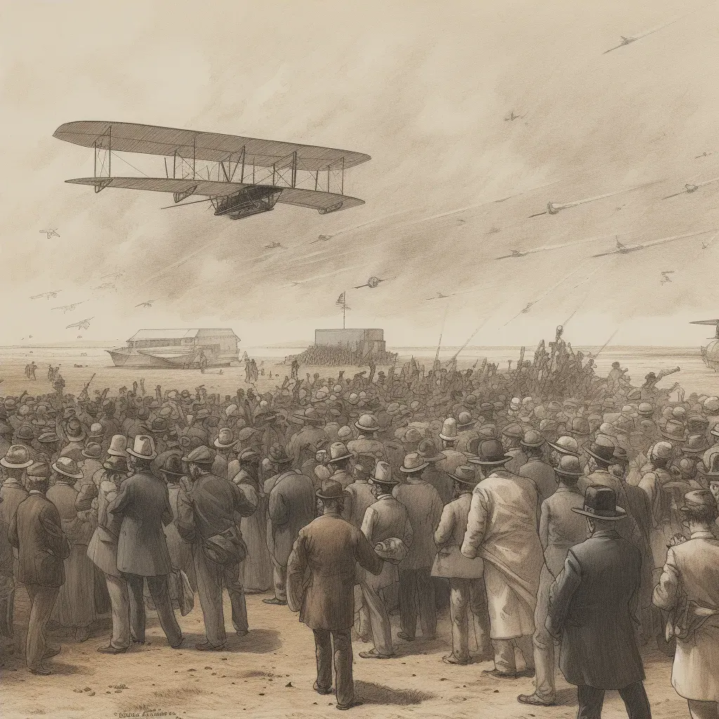 First airplane flight by Wright brothers with cheering crowd - Image 4