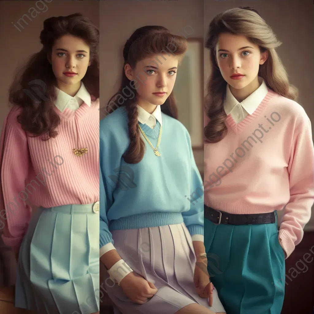 1980s preppy fashion pastel sweaters and pleated skirts - Image 3