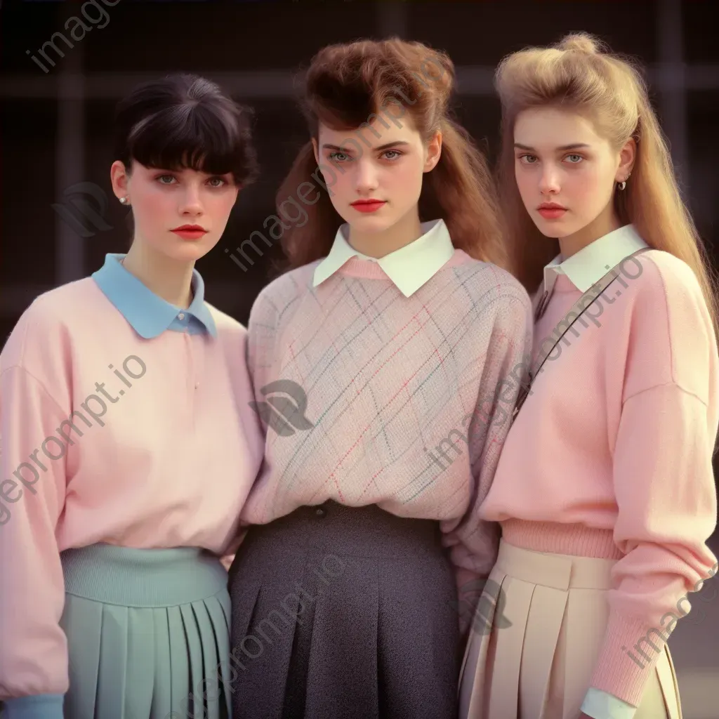 1980s preppy fashion pastel sweaters and pleated skirts - Image 4