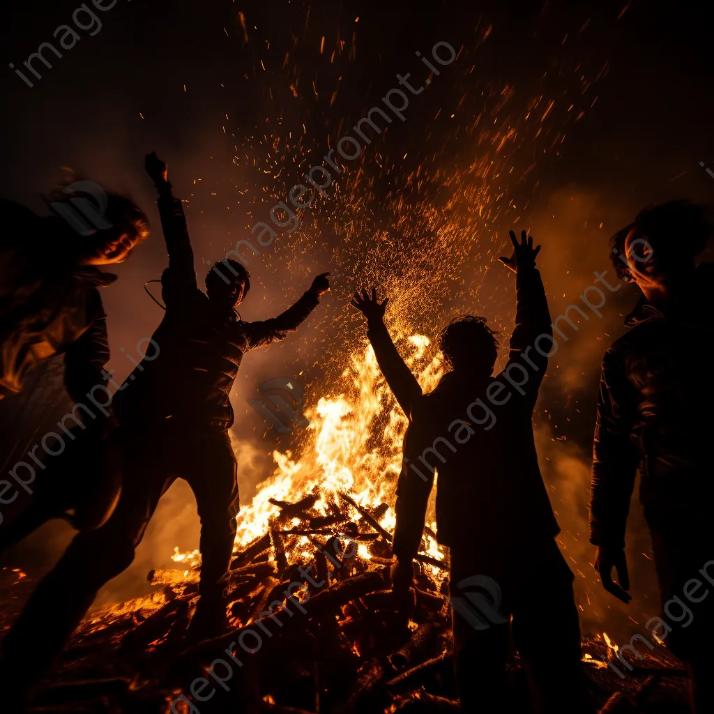 Close-up of bonfire embers with friends in the background - Image 1