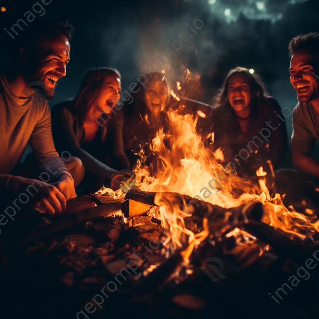 Close-up of bonfire embers with friends in the background - Image 2