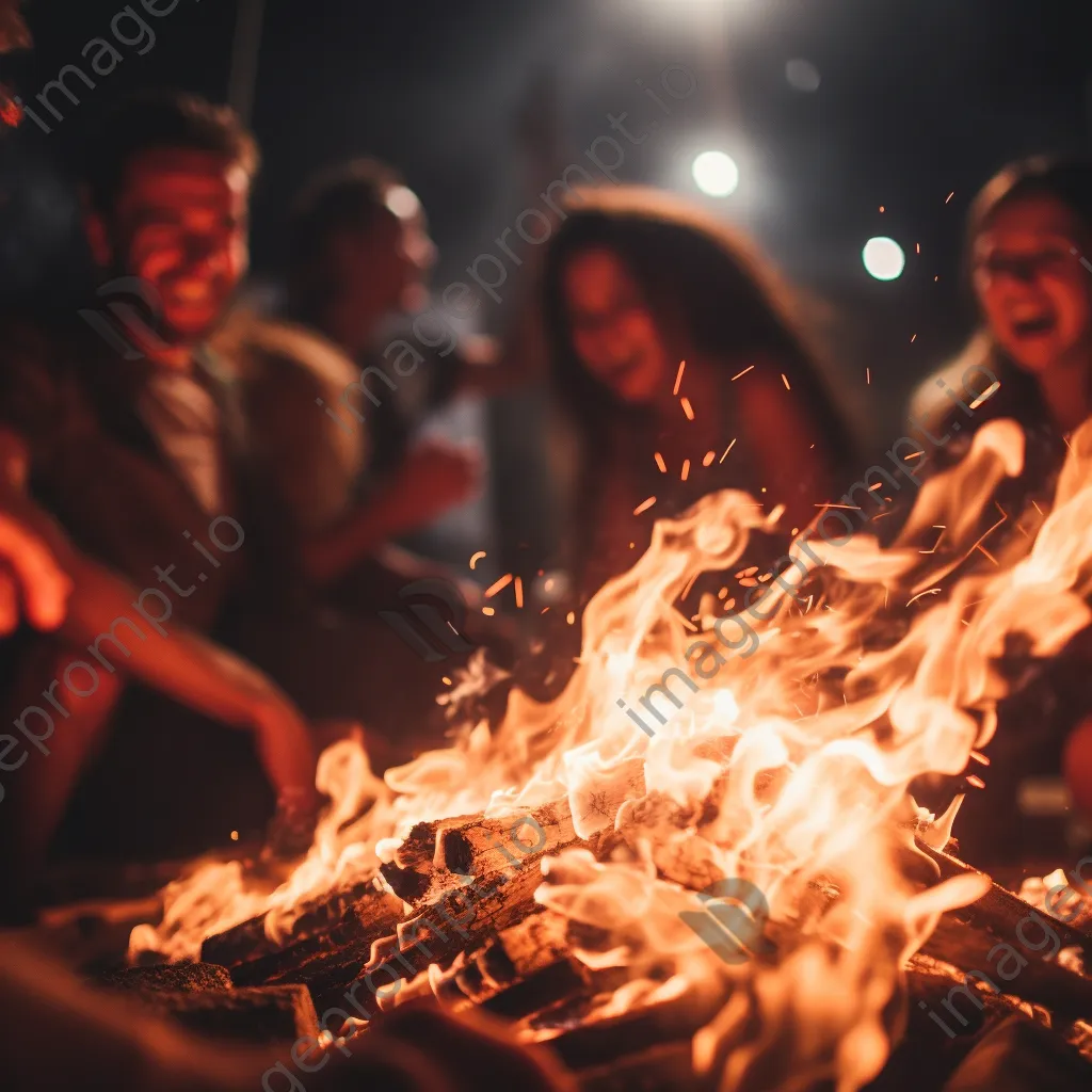 Close-up of bonfire embers with friends in the background - Image 3