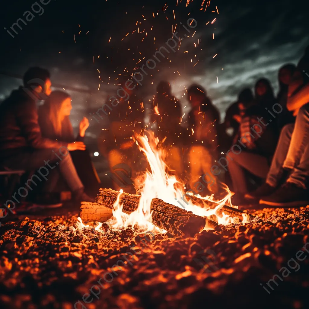 Close-up of bonfire embers with friends in the background - Image 4