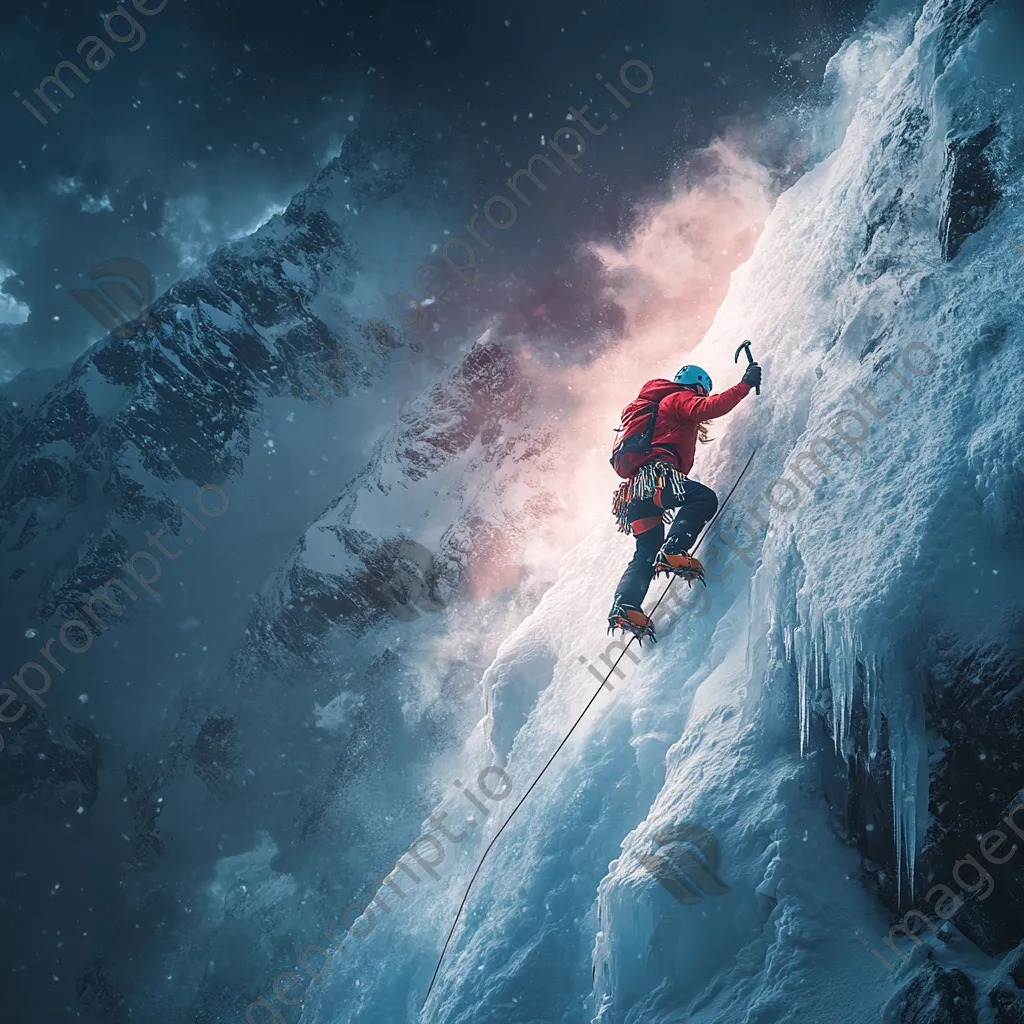 Ice climber scaling a frozen waterfall - Image 1