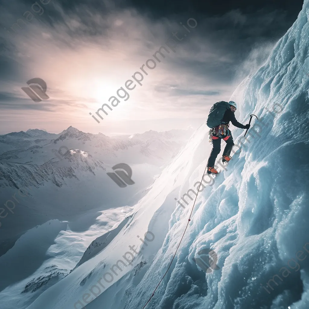 Ice climber scaling a frozen waterfall - Image 2