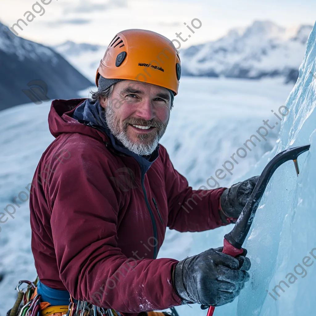 Ice climber scaling a frozen waterfall - Image 3