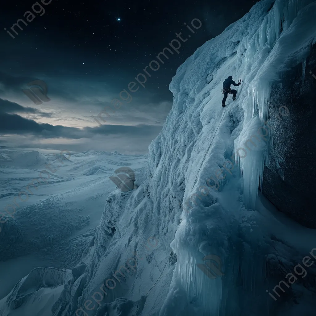 Ice climber scaling a frozen waterfall - Image 4