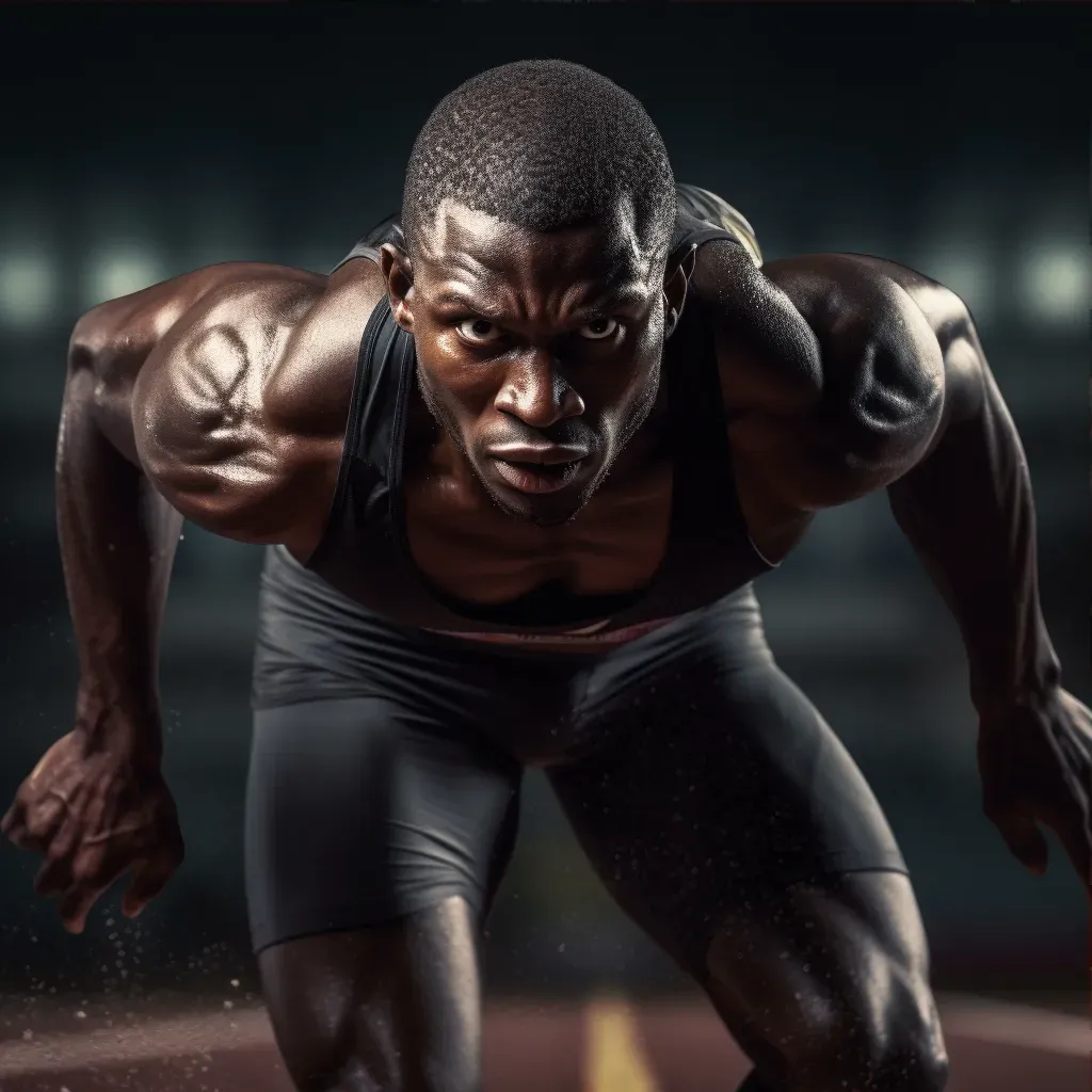 Male sprinter explosively starting out of blocks on track - Image 3