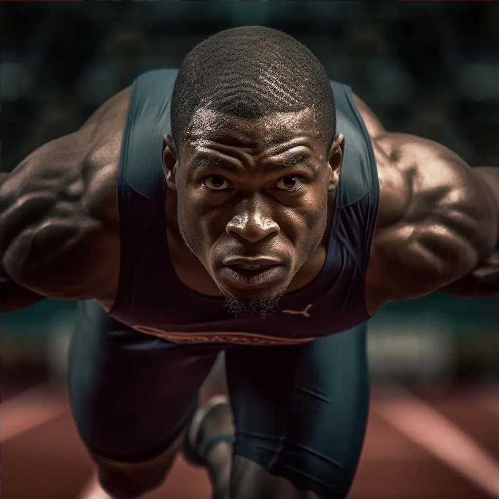 Male sprinter explosively starting out of blocks on track - Image 4