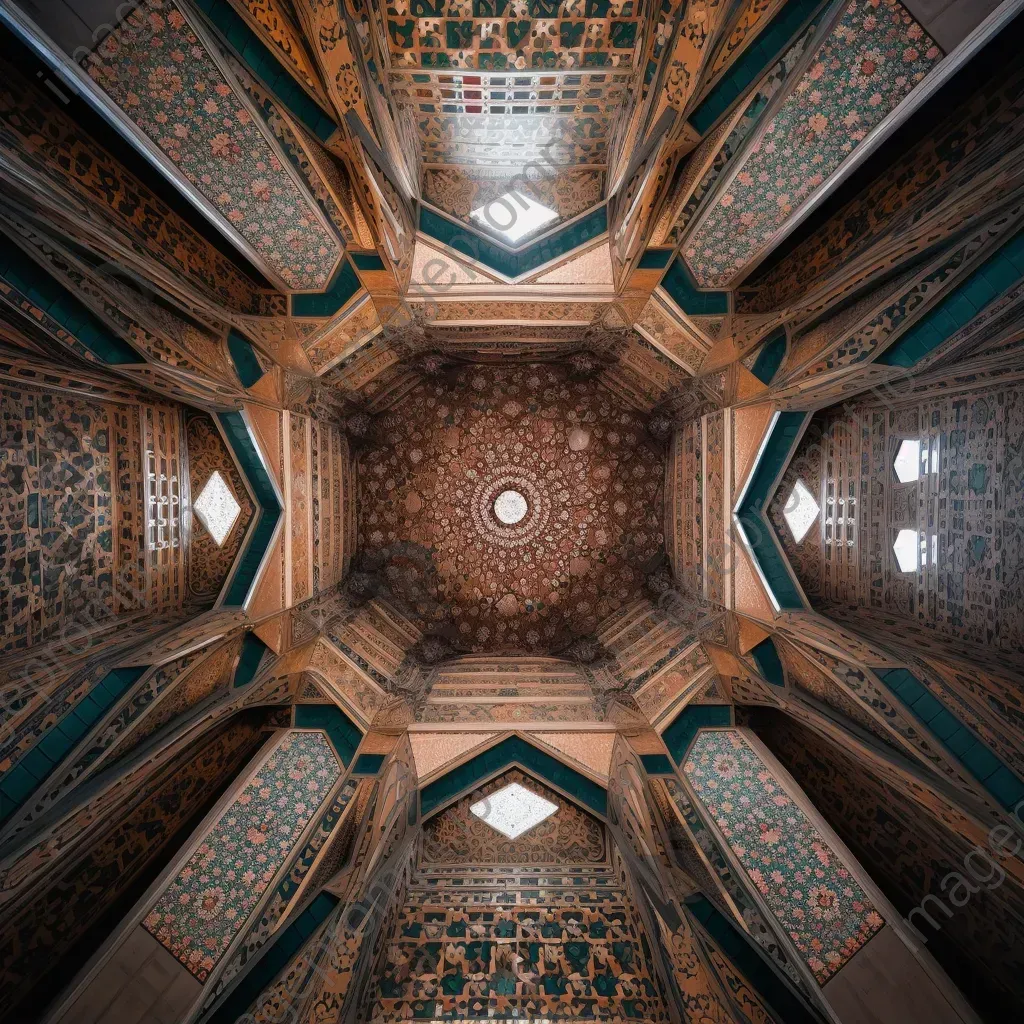 Symmetrical patterned mosque ceiling with intricate design - Image 1