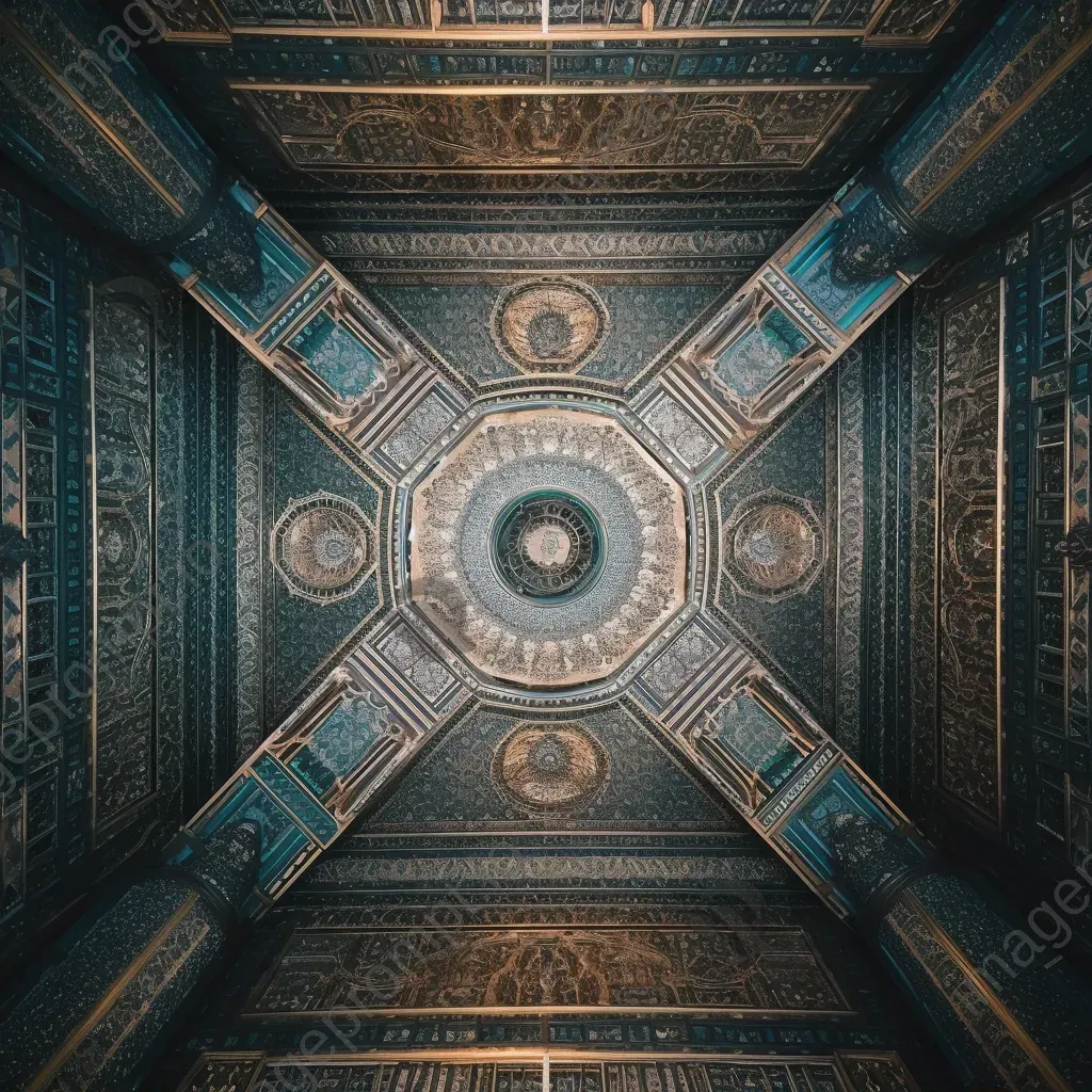 Symmetrical patterned mosque ceiling with intricate design - Image 2