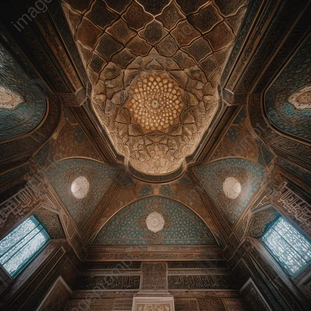 Symmetrical patterned mosque ceiling with intricate design - Image 3