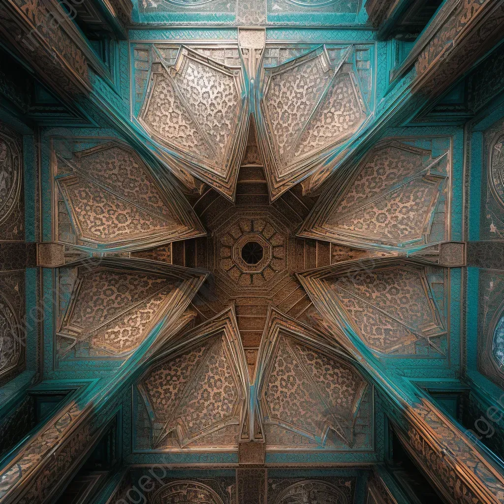 Symmetrical patterned mosque ceiling with intricate design - Image 4