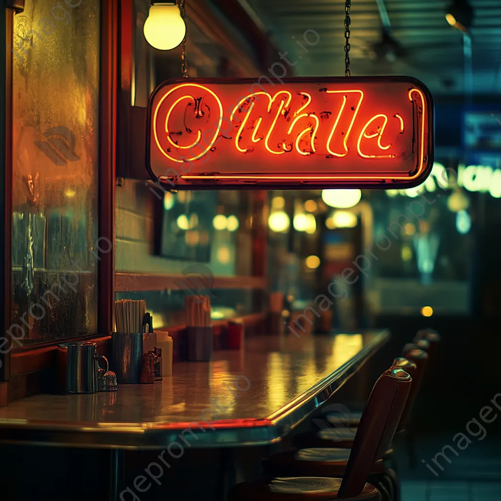 Close-up of vintage neon signs in a diner - Image 1