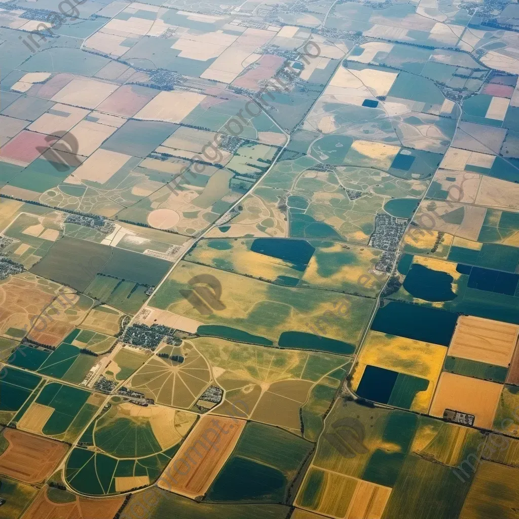 Patchwork fields and rural landscape seen from above in aerial shot - Image 2