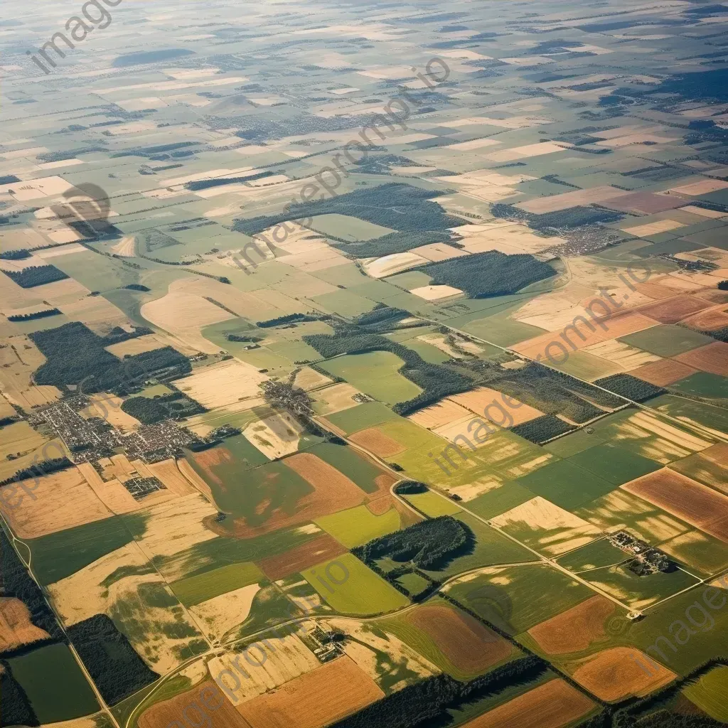 Patchwork fields and rural landscape seen from above in aerial shot - Image 4