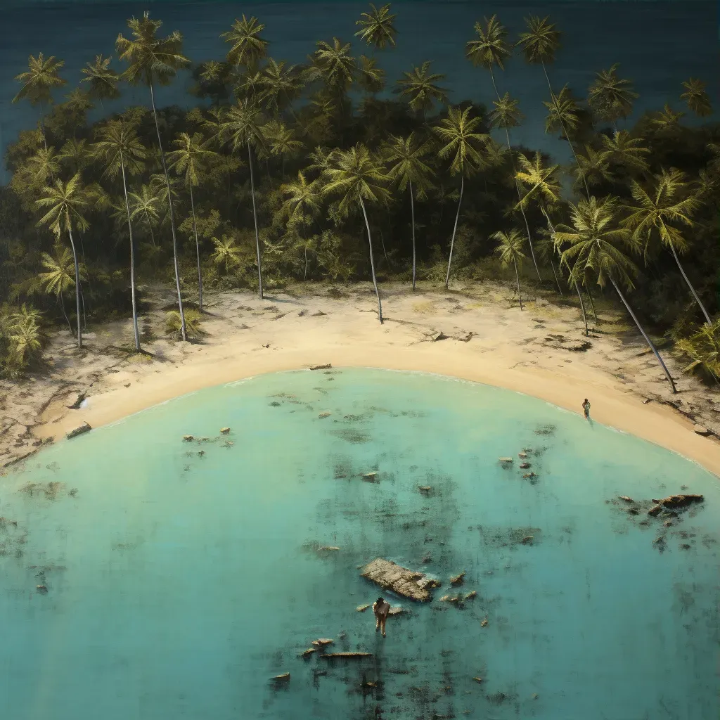 Aerial view of an island paradise with palm-fringed beaches and turquoise waters - Image 3