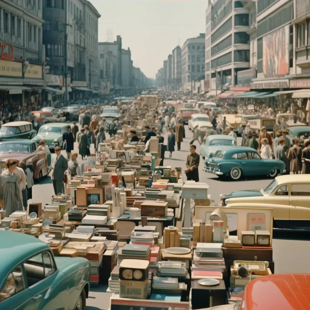 Image of a bustling marketplace with 1950s style tech gadgets - Image 3