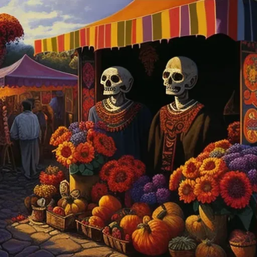 Image of a Day of the Dead celebration in Mexico with decorated skulls and vibrant marigold flowers - Image 3